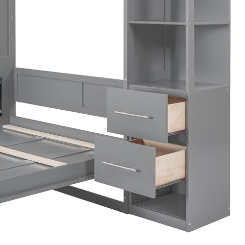 Queen Size Murphy Bed with Cabinet and LED Lights P178570
