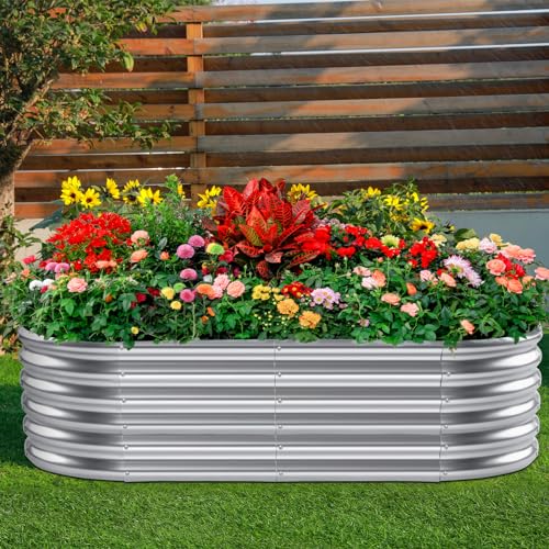 Galvanized Raised Garden Bed Kit, Oval Metal Planter Box for Vegetables E707229