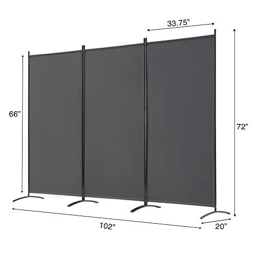 3 Panel Room Divider Folding Partition Privacy Screen, Freestanding Fabric Panel, 102" W x 71" H, Black V153