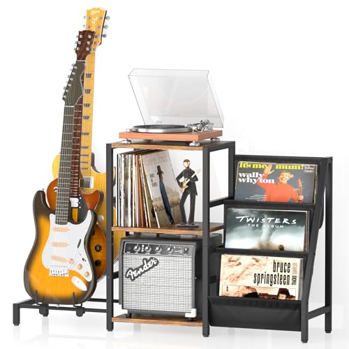 Record Player Stand with Guitar and Vinyl Storage Z518258