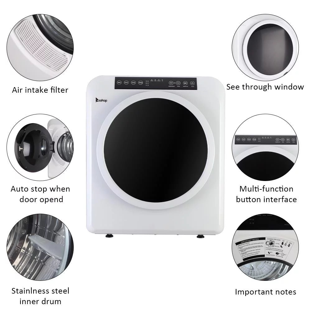 Compact Electric Clothes Dryer 13lbs Capacity Stainless Steel, White F4469