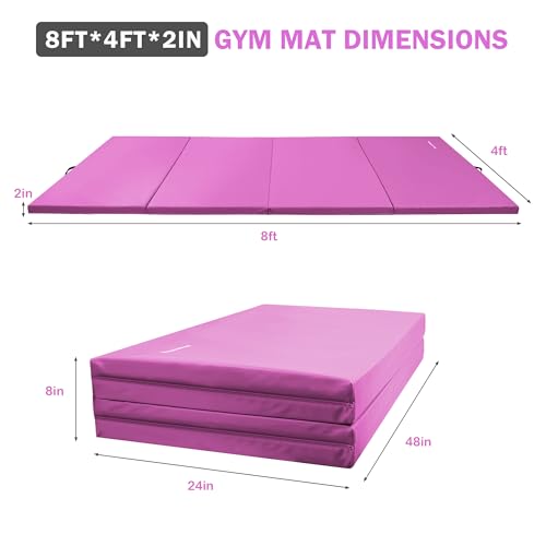 Folding Exercise Gymnastics Mat, 4x8x2 Inch, High-Density Anti-Tear, Portable with Carrying Handles J951