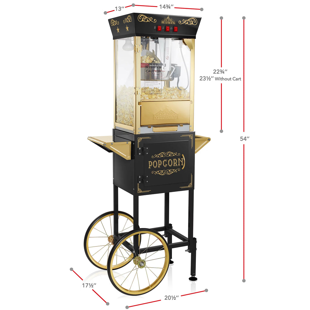 Movie Theater-Style Popcorn Machine with Cart and 8 oz Kettle, Black P792192