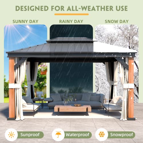 12x20 Hardtop Gazebo Double Roof Galvanized Steel Outdoor Aluminum Frame with Netting and Curtains M3306