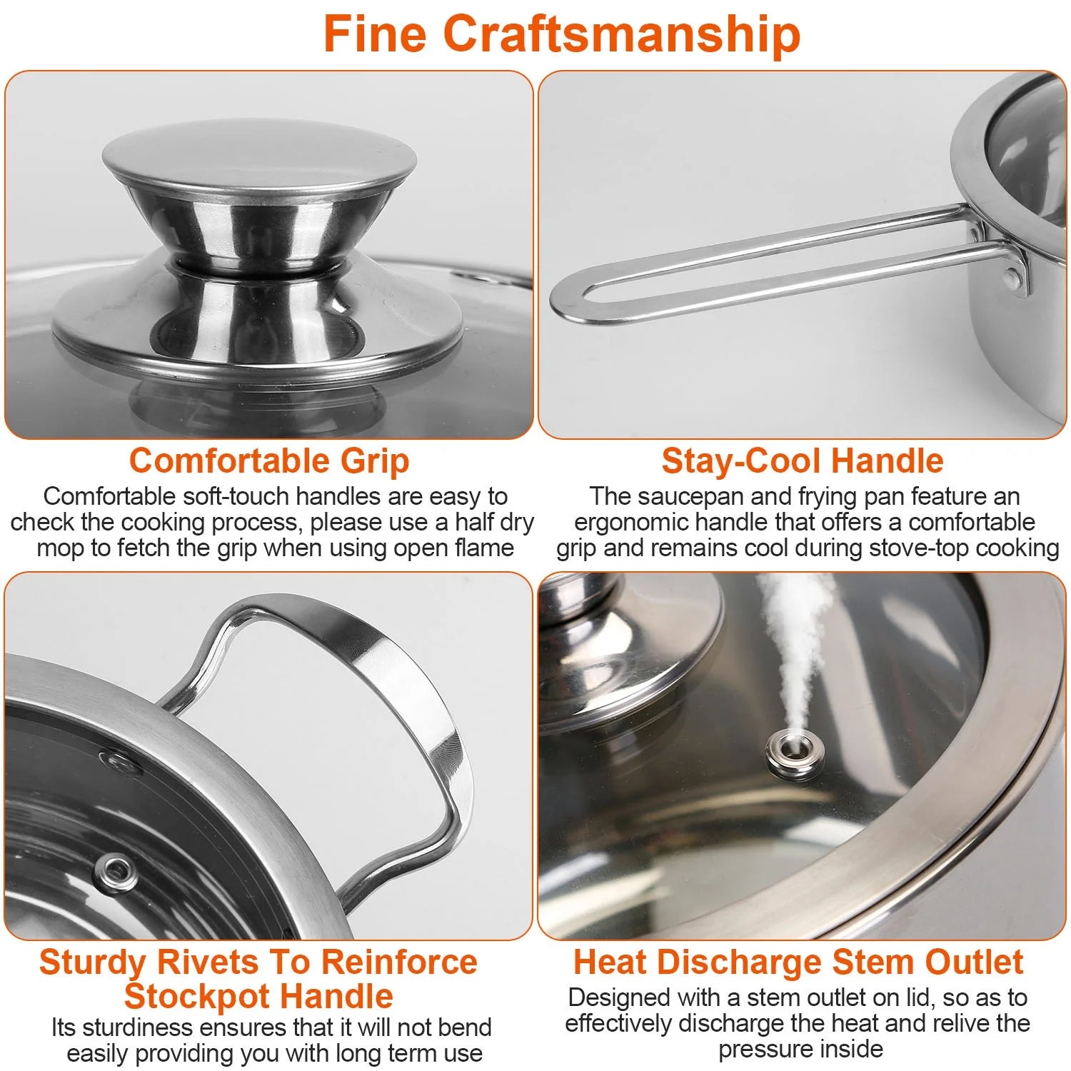 Stainless Steel Cookware Set with Stockpot, Saucepan, and Frying Pan F282203