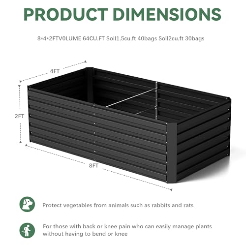 Galvanized Raised Garden Bed 8x4x2ft, Large Metal Planter Box for Vegetables, Flowers, Herbs J9369
