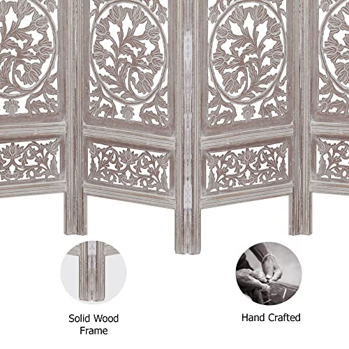 4 Panel Folding Wood Room Divider, Antique Brown, 72 x 80 L396608
