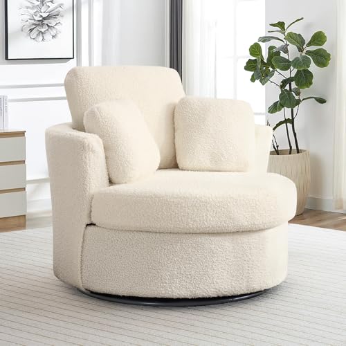 Swivel Barrel Chair with Ottoman for Living Room Bedroom, White W553228
