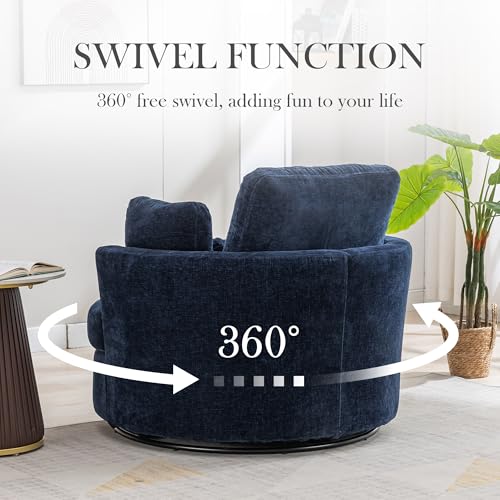 Oversized Swivel Barrel Chair with Ottoman, Chenille, Beige X252712