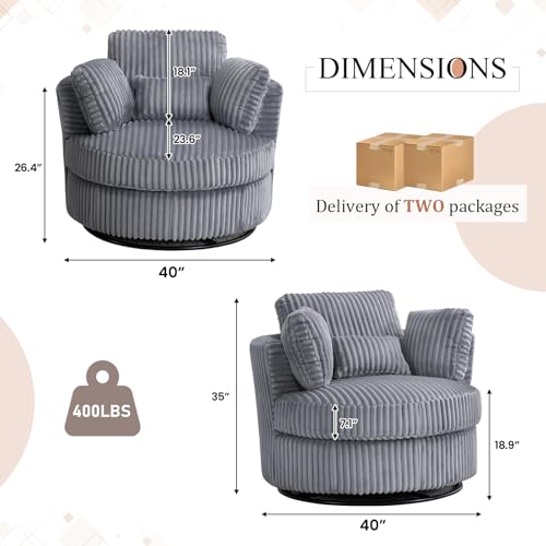 Swivel Barrel Chair with Ottoman for Living Room Bedroom, White W553228