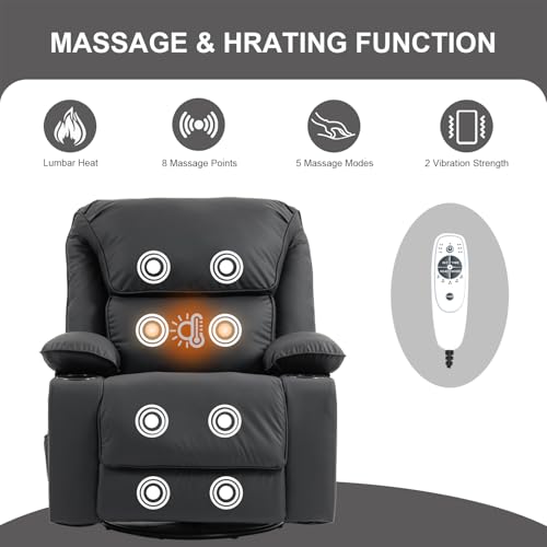 Massage Heated Swivel Rocking Recliner Chair with Cup Holders Z657