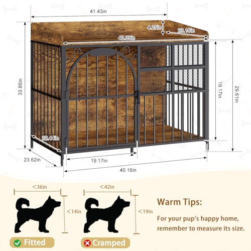 Large Dog Crate Furniture with Chew-Resistant Finish, Indoor Wooden Kennel for Medium to Large Dogs M409602