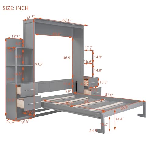 Queen Size Murphy Bed with Cabinet and LED Lights P178570