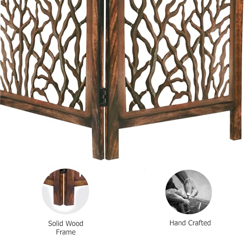4 Panel Folding Wood Room Divider, Antique Brown, 72 x 80 L396608