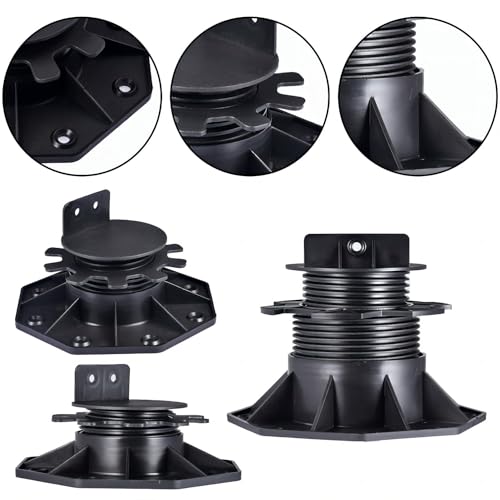 Adjustable Deck Support Pedestal for Floating Deck Platform, Height Adjustable 1-3/16" to 2-3/8", Black, 12-Pack R465