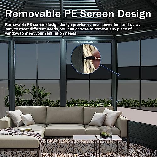 10 x 10 ft Hardtop Gazebo with Netting and Curtains, Galvanized Steel Roof for Patio and Garden X50618
