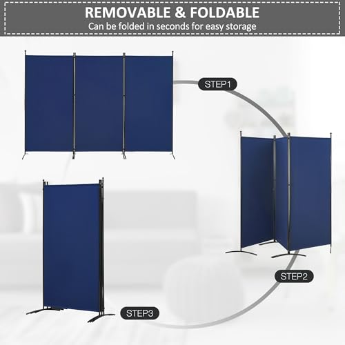 3 Panel Room Divider Folding Partition Privacy Screen, Freestanding Fabric Panel, 102" W x 71" H, Black V153