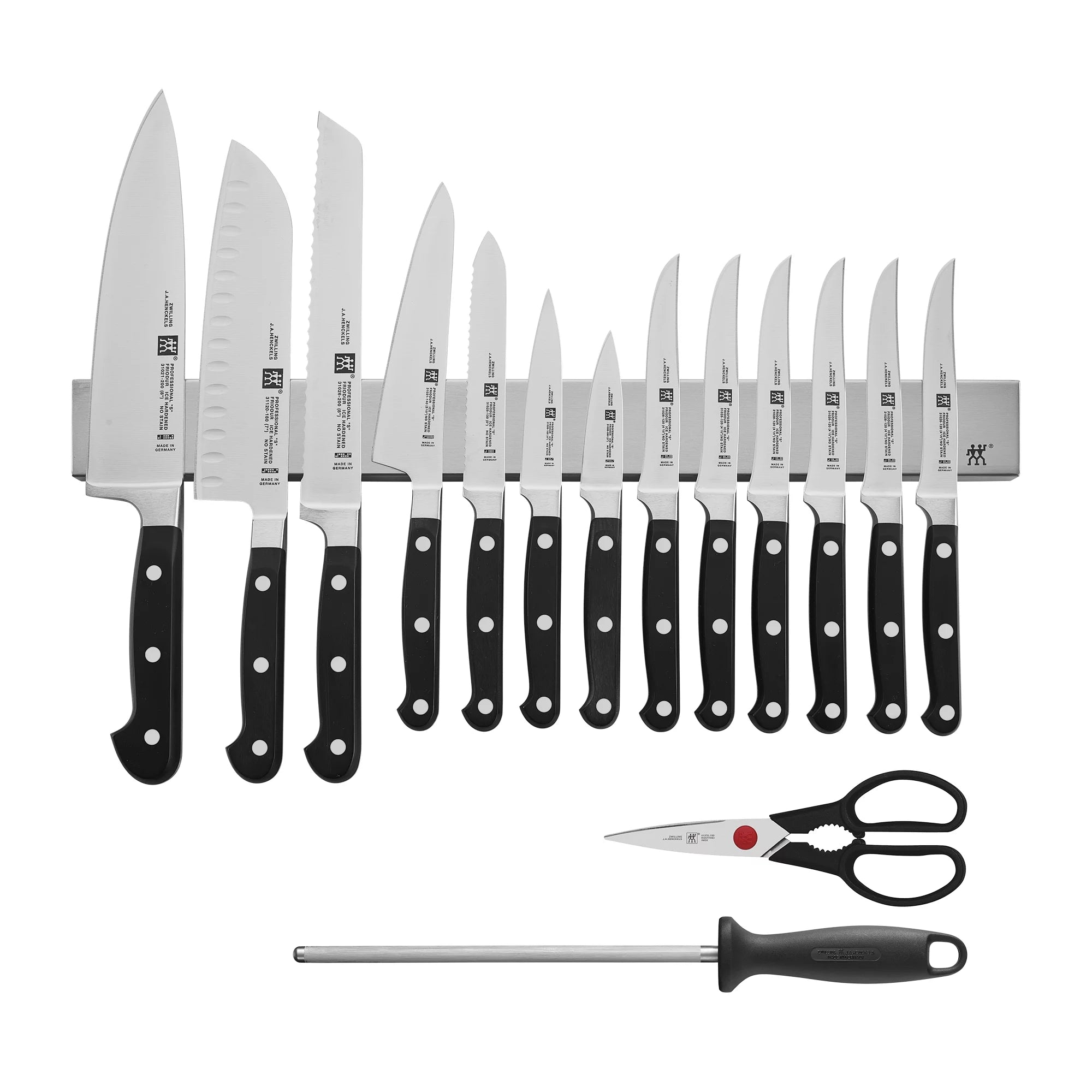 ZWILLING J.A. Henckels Professional "S" 16-pc Knife Set With 17.5" Stainless Magnetic Knife Bar