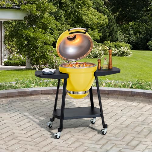 Charcoal Kamado Grill with Pizza Stone and Wheels Q84418