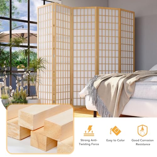 6 Panel Folding Shoji Screen Room Divider, 5.9 Ft, Natural J6469