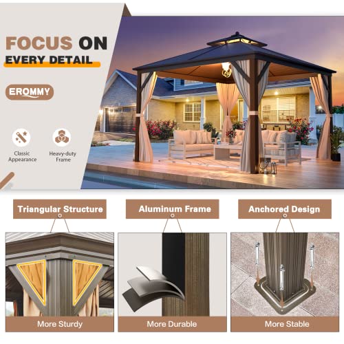 12x20 Hardtop Gazebo Double Roof Galvanized Steel Outdoor Aluminum Frame with Netting and Curtains M3306