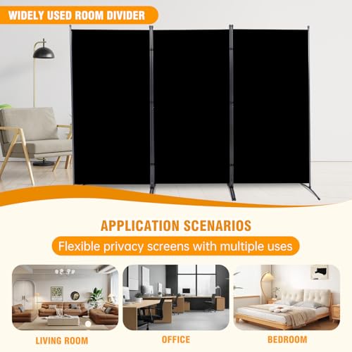Room Divider Screen 3 Panel Folding Partition with Metal Frame, Grey M4968