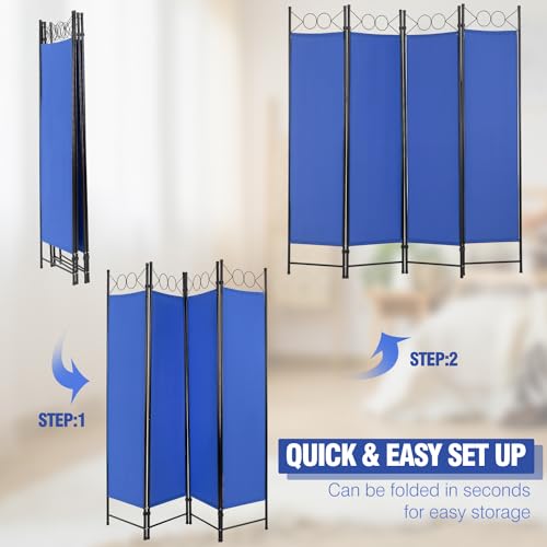 4 Panel Room Divider 6FT Steel Frame Folding Privacy Screen S6430