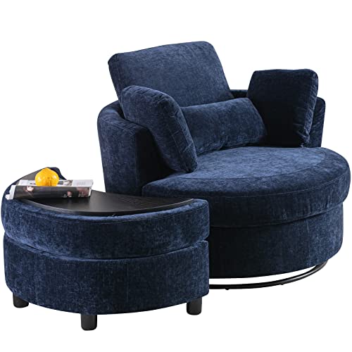 Swivel Barrel Chair with Ottoman for Living Room Bedroom, White W553228