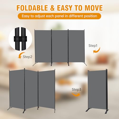 Room Divider Screen 3 Panel Folding Partition with Metal Frame, Grey M4968