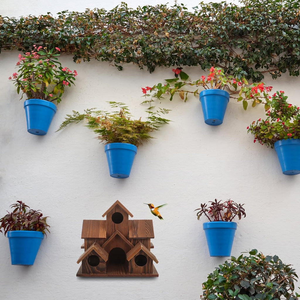 Wooden Bird House 6 Hole Handmade for Outdoor Hanging L2622