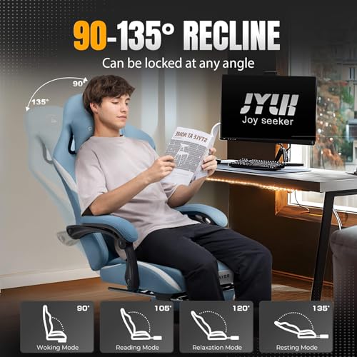Gaming Chair Ergonomic Office Chair with Foot Rest, Breathable Fabric Computer Chair with Headrest and Lumbar Support V504535