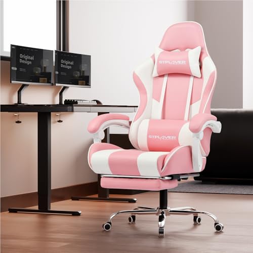 Gaming Chair with Footrest and Lumbar Support, Height Adjustable, 360° Swivel, Blue U7447