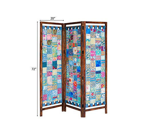 4 Panel Folding Wood Room Divider, Antique Brown, 72 x 80 L396608