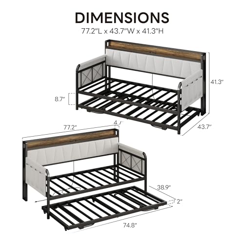 Daybed with Trundle and Storage Headboard, Twin Size, Grey M473750