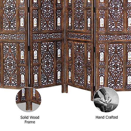4 Panel Folding Wood Room Divider, Antique Brown, 72 x 80 L396608