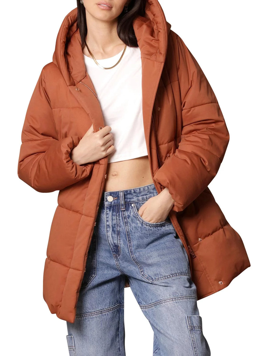 Women's Hooded Wrap Puffer Coat with Belt C1679