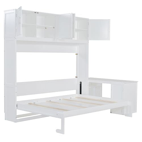 Twin Murphy Bed with Wall Frame, Closet, Drawers and Desk, White D510253