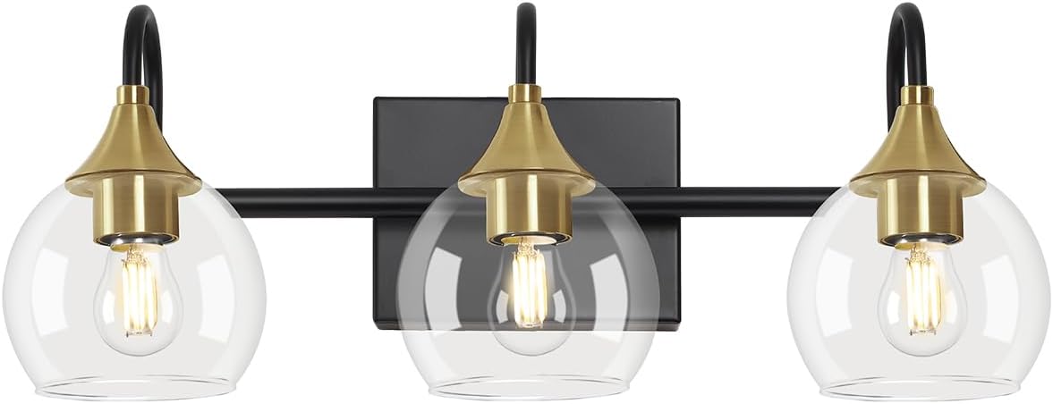 Black Gold Bathroom Vanity Light, 3 Light Wall Sconce for Mirror A7975