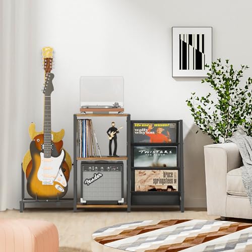 Record Player Stand with Guitar and Vinyl Storage Z518258