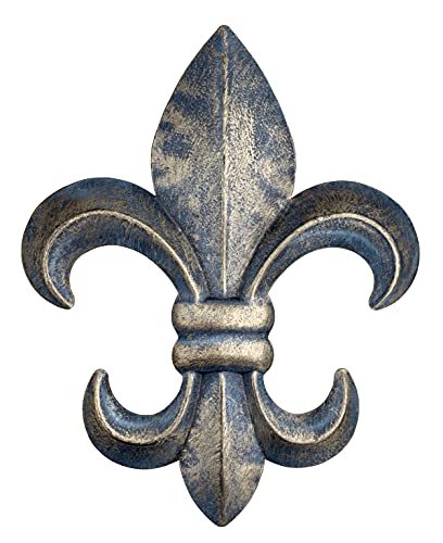 10" Metal Fleur De Lis Wall Plaque/Art with hanger - Rustic Creole Tuscan Decor (Black)