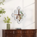 Vintage Mirrors for Wall 21x 24 Inch, Hanging Distressed White Carved Wood Farmhouse Entryway Mirror, French Country Rustic Rhombic Diamond Mirror for Bathroom, Horizontal or Vertical