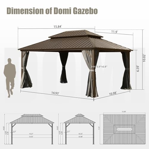 10 x 10 ft Hardtop Gazebo with Netting and Curtains, Galvanized Steel Roof for Patio and Garden X50618