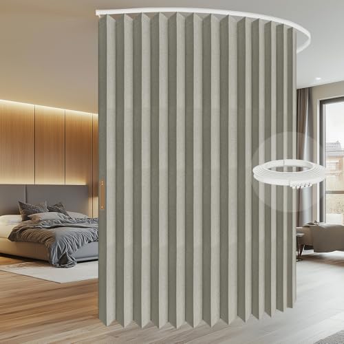 Accordion Room Divider Curtains with Ceiling Track, Grey, W100 x L84 J296