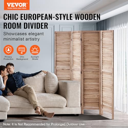 Wood Room Divider, 4 Panel Folding Privacy Screen, 66.9 Inches Tall, Indoor Wooden Partition A907