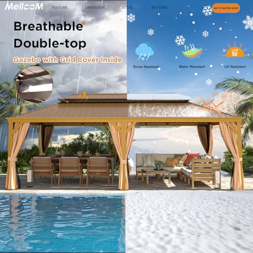 12x16 ft Hardtop Gazebo with Galvanized Steel Roof, Curtains and Netting V821