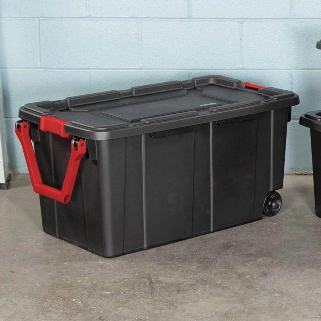 40 Gallon Wheeled Industrial Storage Tote, Black (8 Pack) B695
