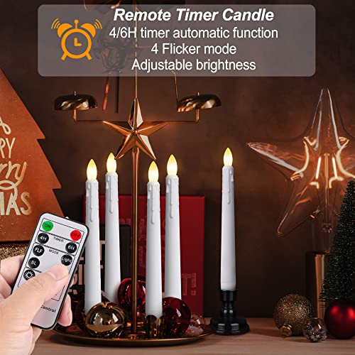 Flameless Flickering Taper Candles with Remote and Timer, 8 Inch, Ivory O49493