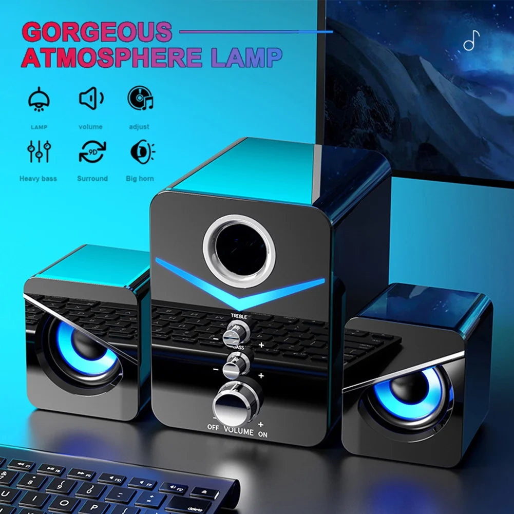 Loiyu Computer Speaker Set with Subwoofer, USB-Powered 2.1 Mini Multimedia Speakers System, 3.5mm Aux Input Stereo Bass Wired Desktop Speakers for PC Laptop Tablets Phone, Set of 3, Black