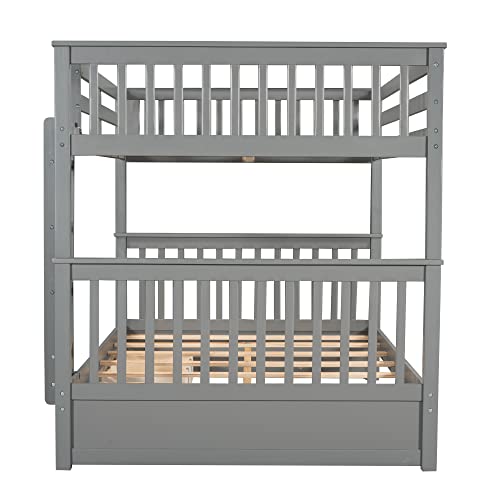 Twin Over Full Bunk Bed with Slide and Stairs for Kids E212