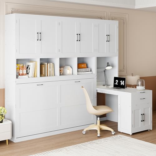 Twin Murphy Bed with Wall Frame, Closet, Drawers and Desk, White D510253